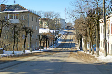 Empty residential street in Smolensk, Russia