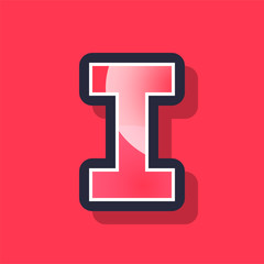 Letter I colorful pixel art alphabet typeface with shadow. vector typography design.