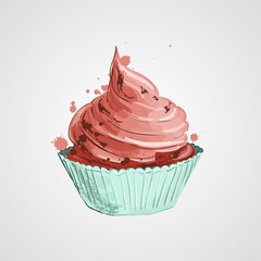 cupcake. freehand drawing. artistic style