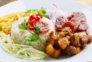 Rice Seasoned with Shrimp Paste (Thai name is khaao khlook gabpi).
Thai food master Rice menu.