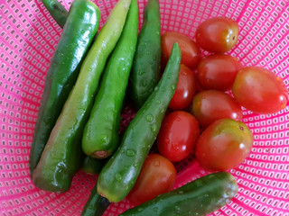 A harvest from a small garden in the house