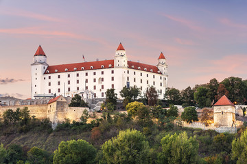 Wonderful impression of Bratislava castle (Slovakia, Europe) on summer sunset