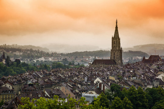 Old city skyline at sunset, Bern, Switzerland