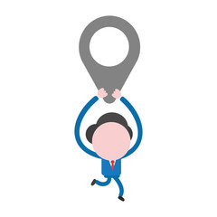 Vector businessman character running and carrying map pointer