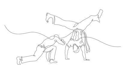 Two capoeira fighters playing. Contour Isolated on white. Vector illustration