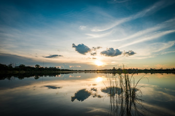 Sunset at the lake landscape