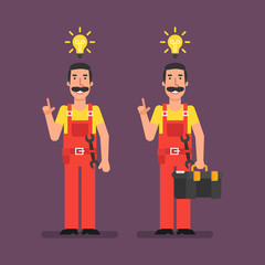 Plumber came up with idea holding suitcase and smiling