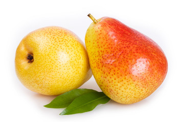 Fresh pears on white background