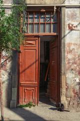 Vintage wooden door, entrance to old house