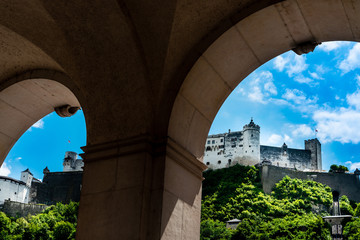 Fototapeta na wymiar Hohensalzburg Fortress small hill in the Austrian city of Salzburg