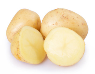 Raw potato on white background