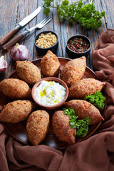 kibbeh of ground beef meat, top view