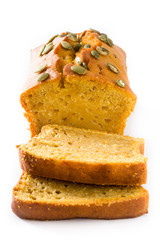 Homemade pumpkin bread isolated on white background