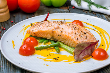 Salmon steak on the grill