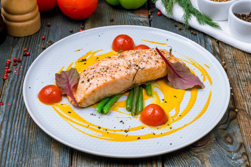 Salmon steak on the grill