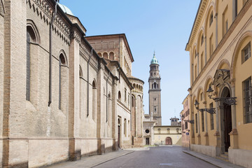 Fototapeta na wymiar Parma - The Duomo and baroque church Chiesa di San Giovanni Evangelista (John the Evangelist).