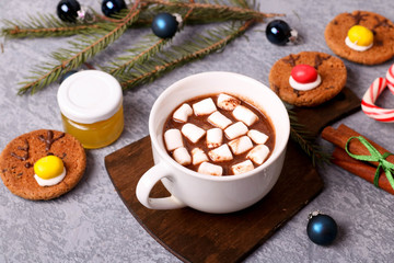 Fototapeta na wymiar Hot chocolate with marsmallow candies