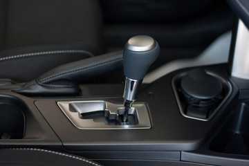 Interior of new vehicle with automatic transmission. Modern transportation.