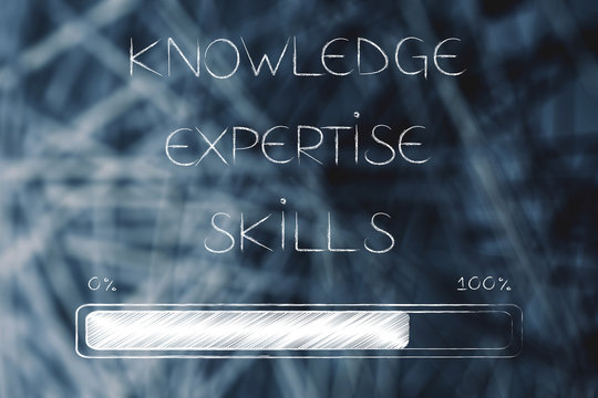 knowledge expertise and skills text with progress bar loading