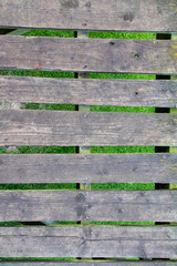 Wooden slats suspended over grass