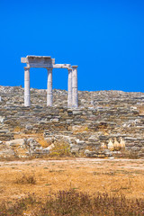 Fototapeta premium Ancient ruins in the island of Delos in Cyclades, one of the most important mythological, historical and archaeological sites in Greece.