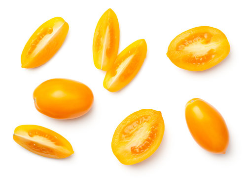 Yellow Plum Tomatoes Isolated on White Background