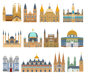 set of isolated churches, mosques, cathedrals, palaces, temples, castles, city halls, old buildings and other architectural monuments