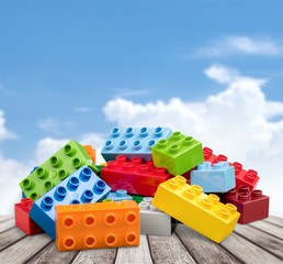 Colorful children building bricks
