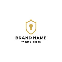 key hole keyhole shield secure security protector logo vector icon