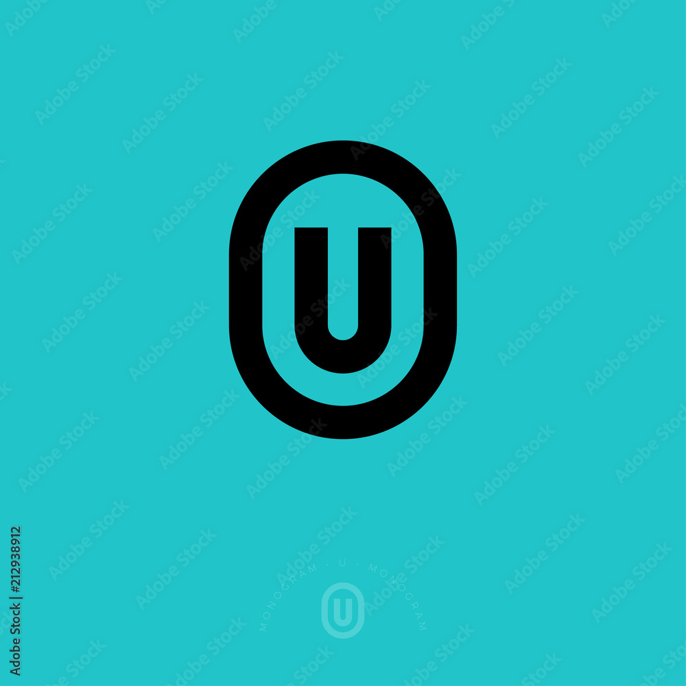 Fototapete u flat monogram. universal line emblem. u letter in rounded badge. flat linear style. web icon.