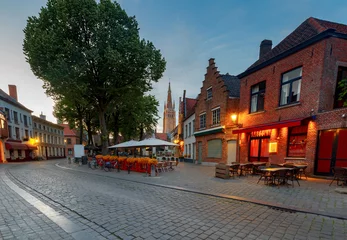 Foto op Canvas Brugge. Old medieval street. © pillerss