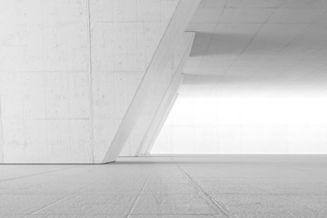 Abstract Empty space with white wall. Modern blank showroom with floor. Future concept. 3d rendering.