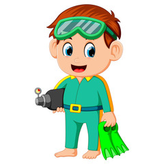 funny boy prepare to diving