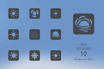 Sun. Set of flat icons on blurred background