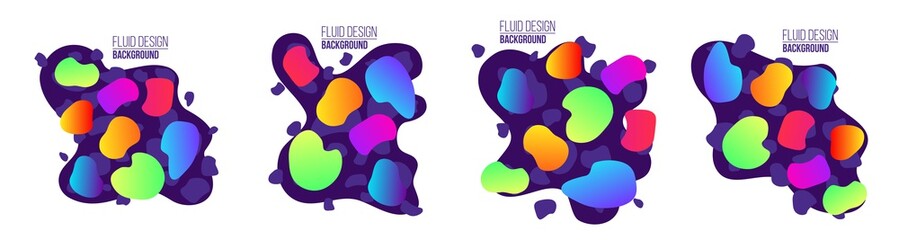 Creative vector illustration of modern fluid organic colorful gradient shapes composition isolated on transparent background. Art design fluorescent colors bubbles. Abstract concept graphic element