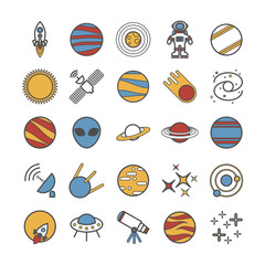 Collection of vector line space icons for web, print, mobile apps design