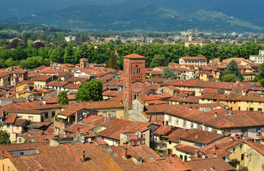 Lucca historic center panorama with medieval Saint Peter Church