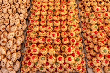 assortment desserts of maltese cookie at market, bakery storefront