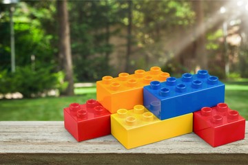 Colorful children building bricks