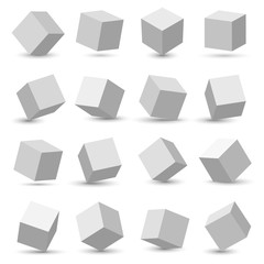 Creative vector illustration of perspective projections 3d cube model icons set with a shadow isolated on transparent background. Art design geometric surfac rotate. Abstract concept graphic element