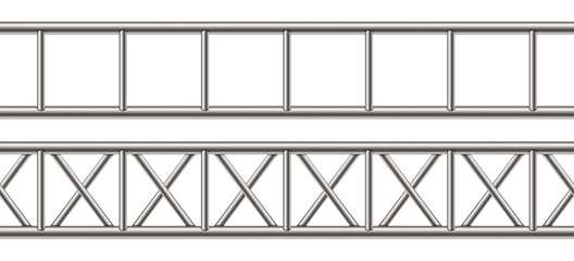 Creative vector illustration of steel truss girder, chrome pipes isolated on transparent background. Art design horizontal metal construction structure for billboard. Abstract concept graphic element - obrazy, fototapety, plakaty