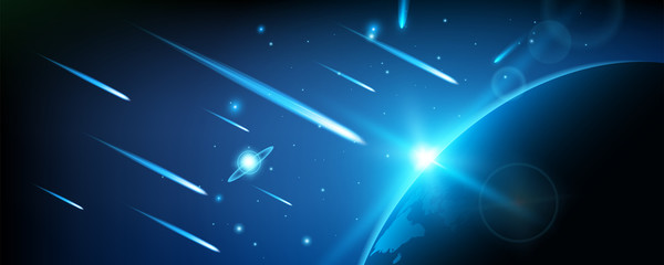 Creative vector illustration of flying cosmic meteor, planetoid, comet, fireball isolated on transparent background. Fire ball art design. Armageddon catastrophe. Abstract concept graphic element © happyvector071