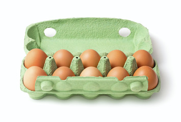 set of chicken eggs in papper tray isolated on white background