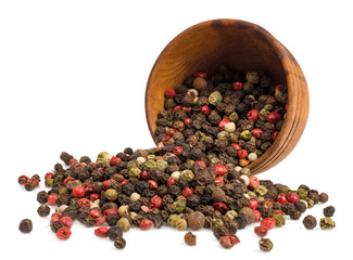 mix of peppers (black, pink, white, green) isolated on white