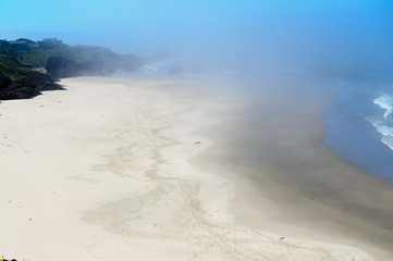 Fototapeta na wymiar A mist covered beach, near Seal Rock, mid July in Oregon.