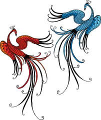 Vector image of the flying fabulous birds