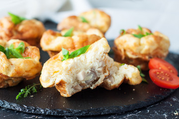 Gluten free tarts with mushrooms and soft cheese