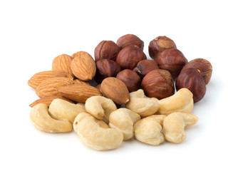Variety of Mixed Nuts Isolated on White Background