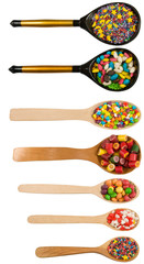 isolated caramel candy on a wooden spoon