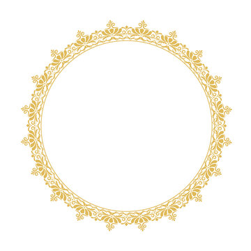 Decorative frame. Elegant vector element for design in Eastern style, place for text. Golden outline floral border. Lace illustration for invitations and greeting cards